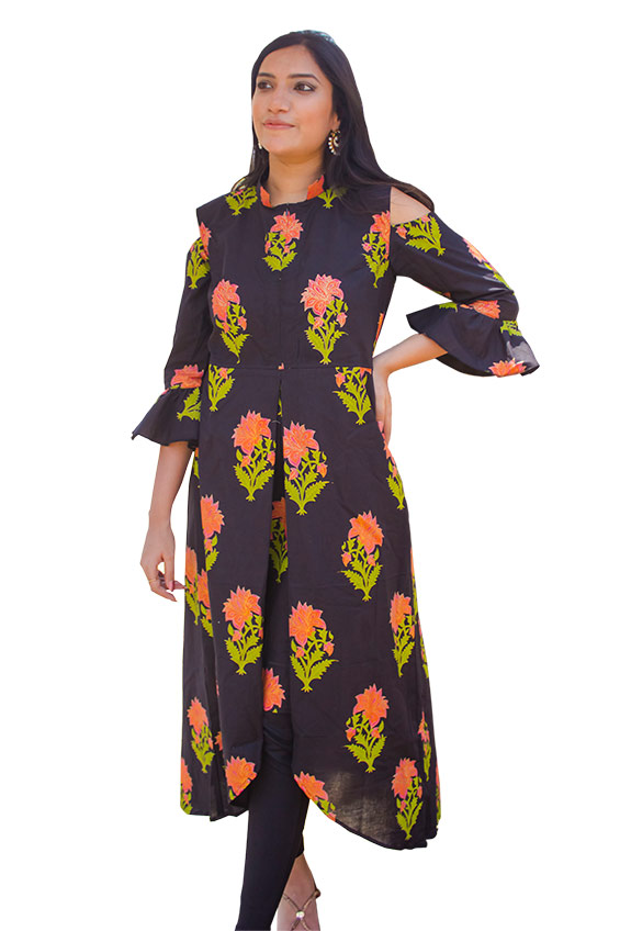 Block Printed Black Cotton Kurti