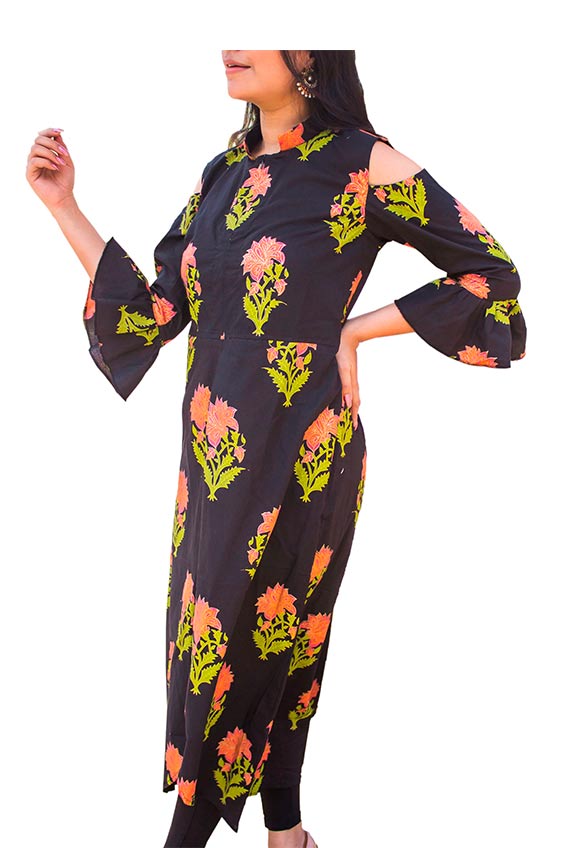 Block Printed Black Cotton Kurti - Image 2