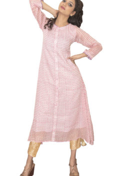 Pink Block Printed Aline-Kurti