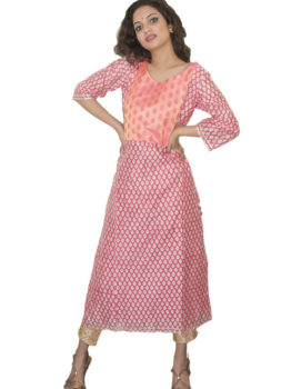 Pink Block Printed Cotton Kurti
