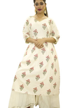 Women's Cotton Gathered Kurti Off White
