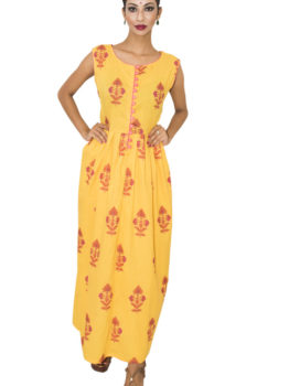 KnDress Block Printed Yellow Kurti